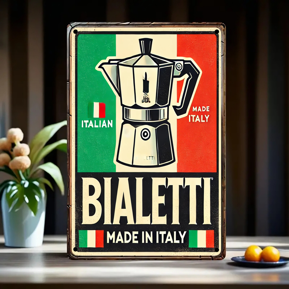 Vintage Coffee Equipment - Caffettiera Moka Italiana con Bandiera Italiana,